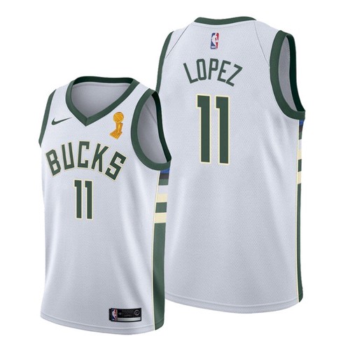 Nike Bucks #11 Brook Lopez Women's 2021 NBA Finals Champions Swingman Association Edition Jersey White