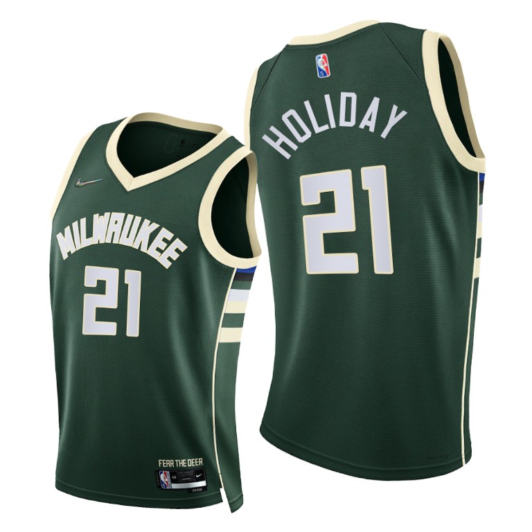 Nike Bucks #21 Jrue Holiday Women's 2021-22 75th Diamond Anniversary NBA Jersey Green