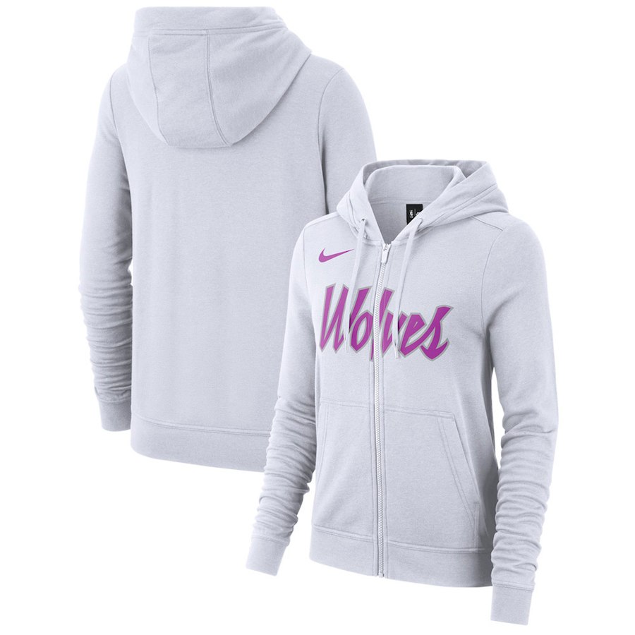 Minnesota Timberwolves Nike Women's Earned Edition Wordmark Essential Full-Zip Hoodie - White