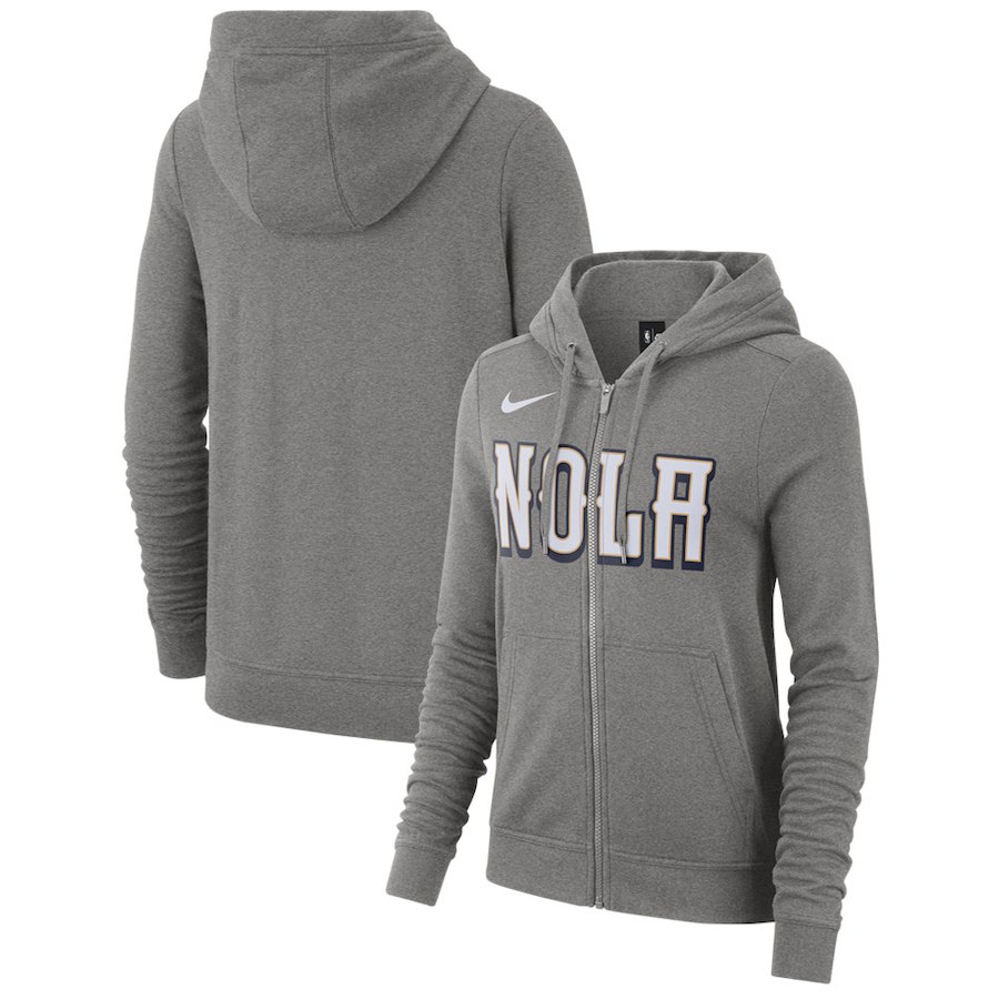 New Orleans Pelicans Nike Women's Earned Edition Wordmark Essential Full-Zip Hoodie - Gray