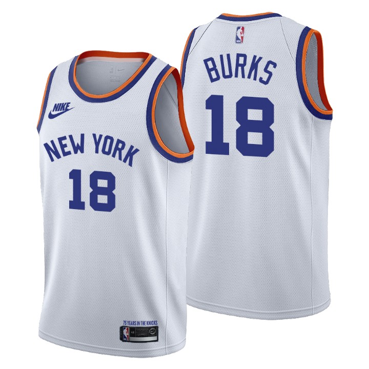 New York Knicks #18 Alec Burks Women's Nike Releases Classic Edition NBA 75th Anniversary Jersey White