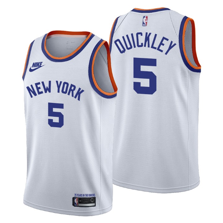 New York Knicks #5 Immanuel Quickley Women's Nike Releases Classic Edition NBA 75th Anniversary Jersey White