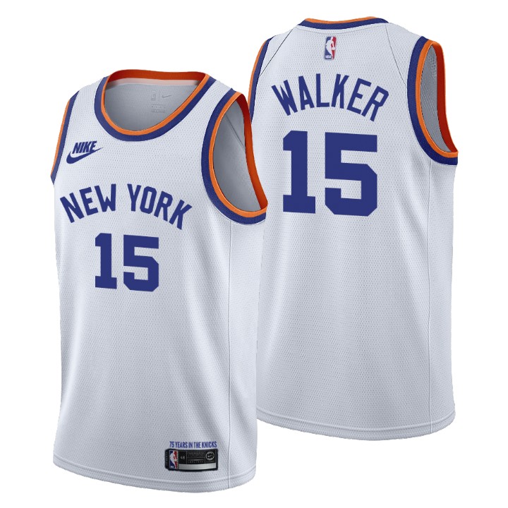 New York Knicks #15 Kemba Walker Women's Nike Releases Classic Edition NBA 75th Anniversary Jersey White