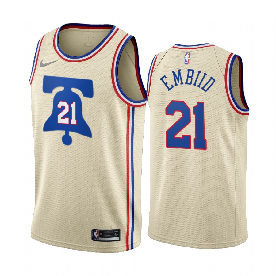 Philadelphia 76ers #21 Joel Embiid Cream Women's NBA Swingman 2020-21 Earned Edition Jersey