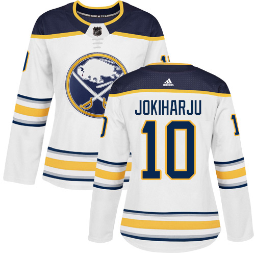 Adidas Sabres #10 Henri Jokiharju White Road Authentic Women's Stitched NHL Jersey