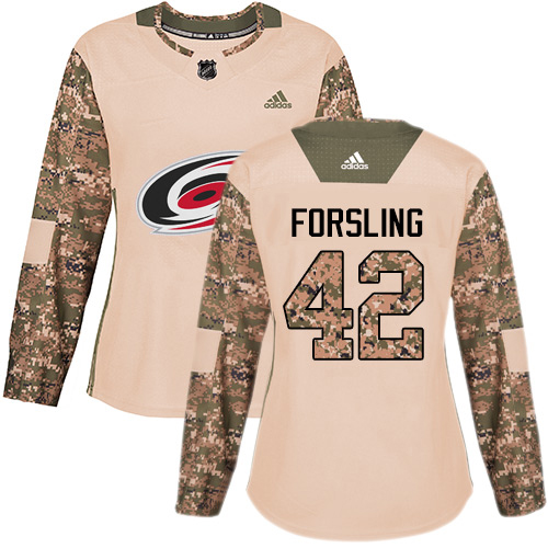 Adidas Hurricanes #42 Gustav Forsling Camo Authentic 2017 Veterans Day Women's Stitched NHL Jersey