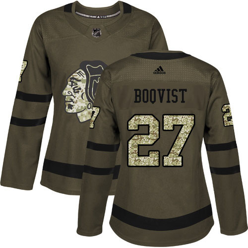 Adidas Blackhawks #27 Adam Boqvist Green Salute to Service Women's Stitched NHL Jersey