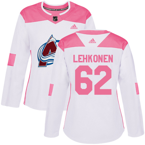 Adidas Avalanche #62 Artturi Lehkonen White/Pink Authentic Fashion Women's Stitched NHL Jersey