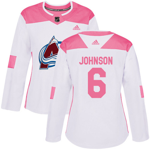 Adidas Avalanche #6 Erik Johnson White/Pink Authentic Fashion Women's Stitched NHL Jersey