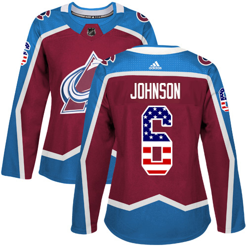 Adidas Avalanche #6 Erik Johnson Burgundy Women's Home Authentic USA Flag Stitched NHL Jersey