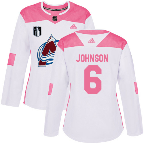 Adidas Avalanche #6 Erik Johnson White/Pink Authentic Fashion Women's Stitched NHL Jersey