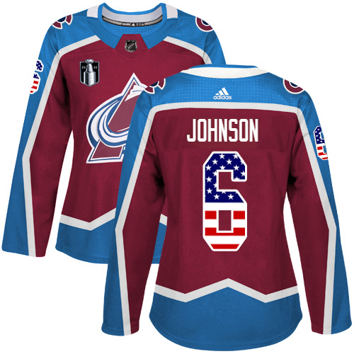 Adidas Avalanche #6 Erik Johnson Burgundy Women's 2022 Stanley Cup Final Patch Home Authentic USA Flag Stitched NHL Jersey