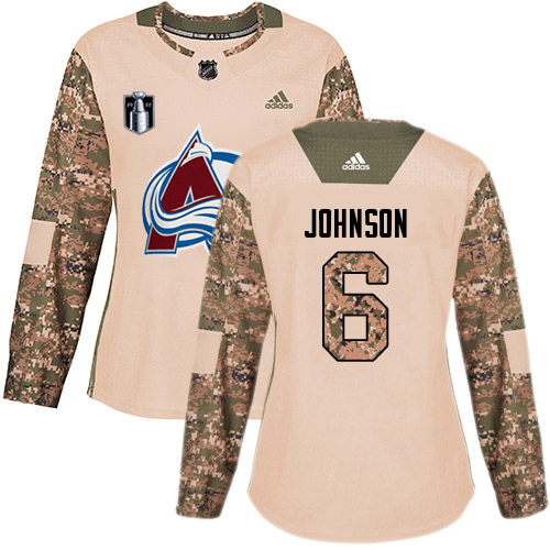 Adidas Avalanche #6 Erik Johnson Camo Women's 2022 Stanley Cup Final Patch Authentic Veterans Day Stitched NHL Jersey