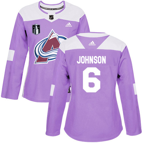 Adidas Avalanche #6 Erik Johnson Purple Women's 2022 Stanley Cup Final Patch Authentic Fights Cancer Stitched NHL Jersey