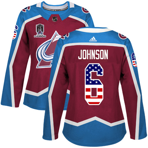 Adidas Avalanche #6 Erik Johnson Burgundy Women's 2022 Stanley Cup Champions Home Authentic USA Flag Stitched NHL Jersey