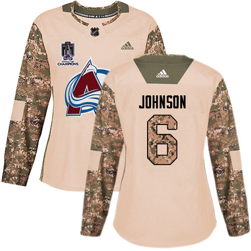 Adidas Avalanche #6 Erik Johnson Camo Authentic Women's 2022 Stanley Cup Champions Veterans Day Stitched NHL Jersey