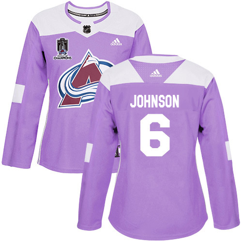 Adidas Avalanche #6 Erik Johnson Purple Women's 2022 Stanley Cup Champions Authentic Fights Cancer Stitched NHL Jersey