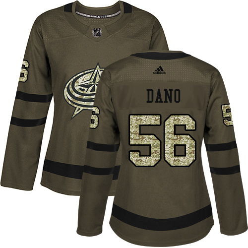 Adidas Blue Jackets #56 Marko Dano Green Salute to Service Women's Stitched NHL Jersey