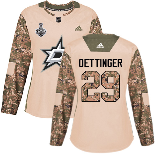 Adidas Stars #29 Jake Oettinger Camo Authentic 2017 Veterans Day Women's 2020 Stanley Cup Final Stitched NHL Jersey