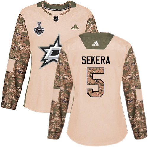 Adidas Stars #5 Andrej Sekera Camo Authentic 2017 Veterans Day Women's 2020 Stanley Cup Final Stitched NHL Jersey