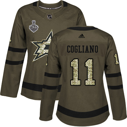 Adidas Stars #11 Andrew Cogliano Green Salute to Service Women's 2020 Stanley Cup Final Stitched NHL Jersey