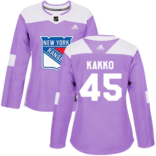 Adidas Rangers #45 Kappo Kakko Purple Authentic Fights Cancer Women's Stitched NHL Jersey