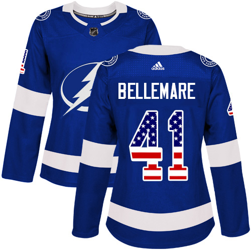 Adidas Lightning #41 Pierre-Edouard Bellemare Blue Women's Home Authentic USA Flag Stitched NHL Jersey