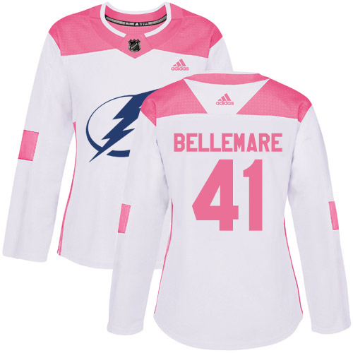 Adidas Lightning #41 Pierre-Edouard Bellemare White/Pink Women's Authentic Fashion Women's Stitched NHL Jersey