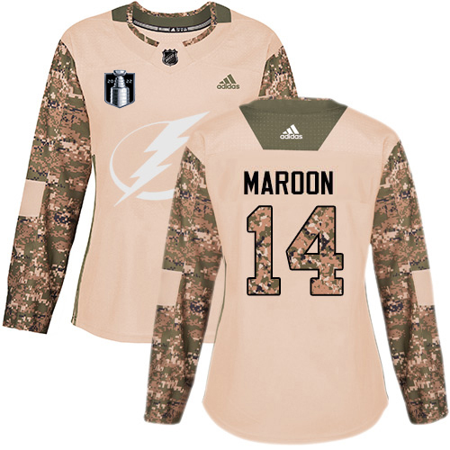 Adidas Lightning #14 Pat Maroon Camo Women's Authentic 2022 Stanley Cup Final Patch Veterans Day Stitched NHL Jersey