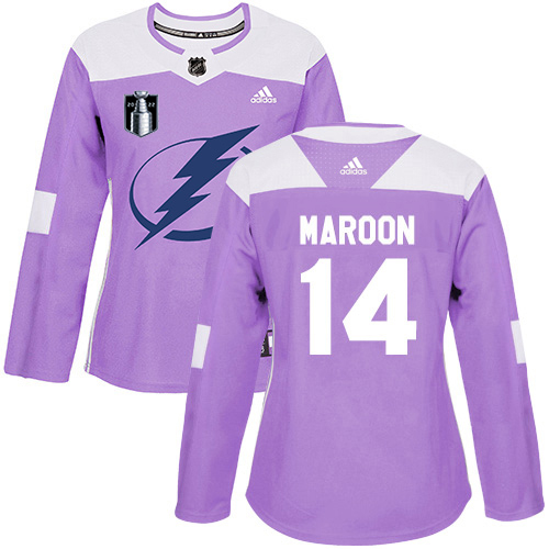 Adidas Lightning #14 Pat Maroon Purple Women's Authentic 2022 Stanley Cup Final Patch Fights Cancer Stitched NHL Jersey