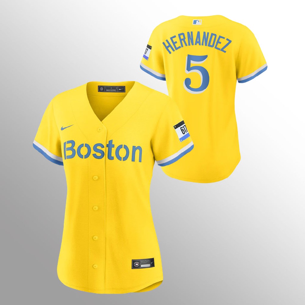 Boston Red Sox #5 Enrique Hernandez Women's Nike 2021 City Connect Gold Fans Version MLB Jersey