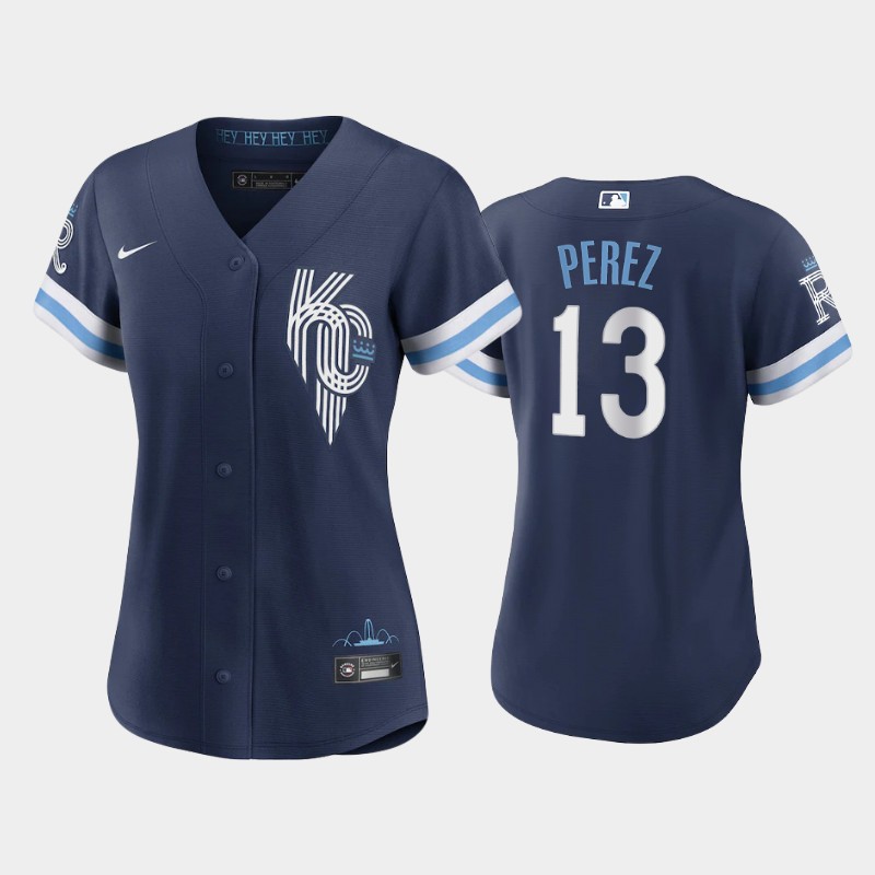 Kansas City Royals #13 Salvador Perez Women's Replica 2022 City Connect Navy Jersey