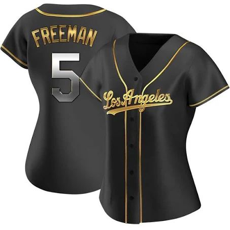 Los Angeles Dodgers #5 Freddie Freeman Women's Replica Black Golden Alternate Jersey