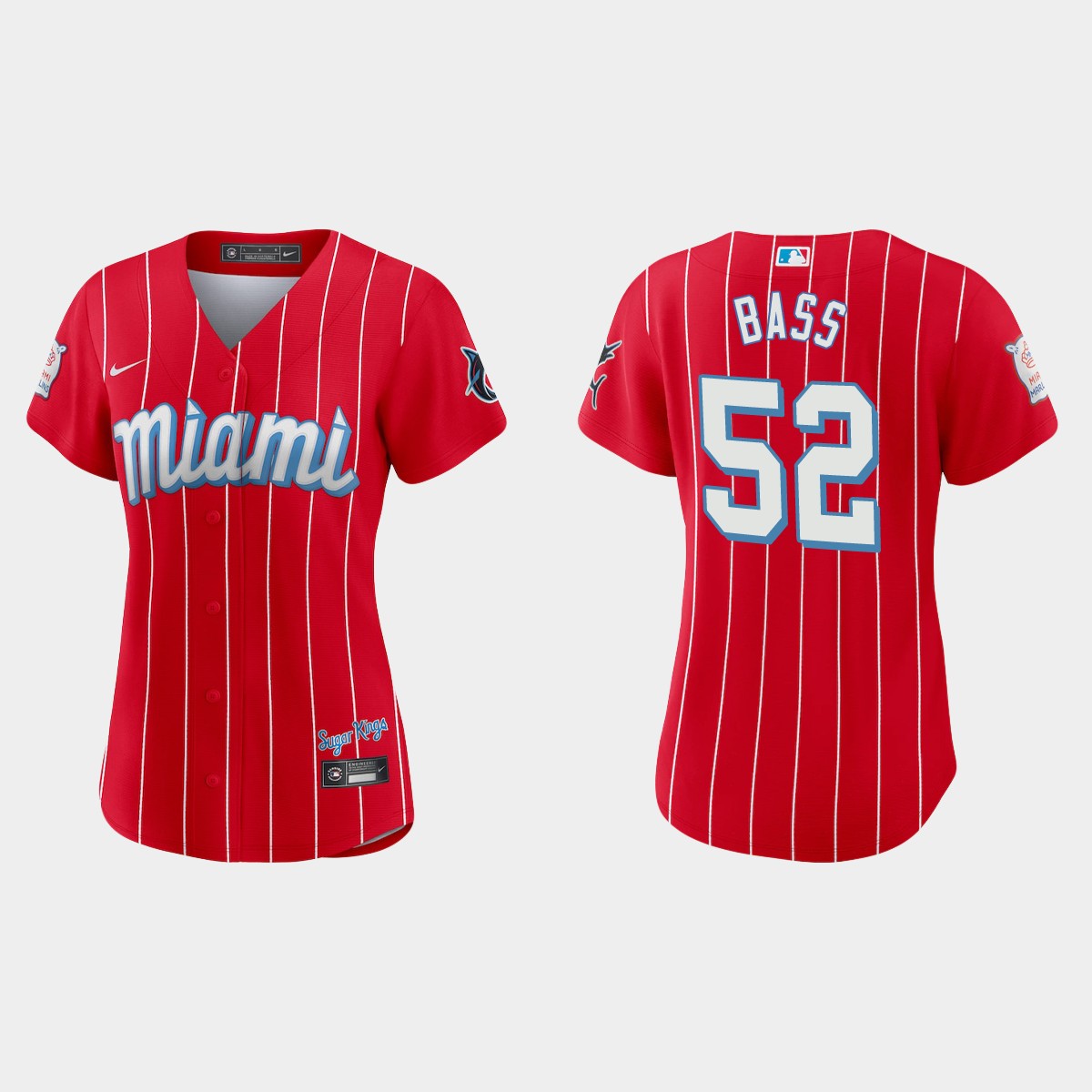 Miami Marlins #52 Anthony Bass Women's Nike 2021 City Connect Authentic MLB Jersey Red