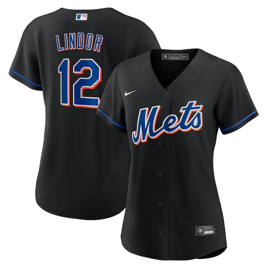 New York Mets #12 Francisco Lindor Women's Nike 2022 Authentic Alternate Stitched MLB Jersey - Black