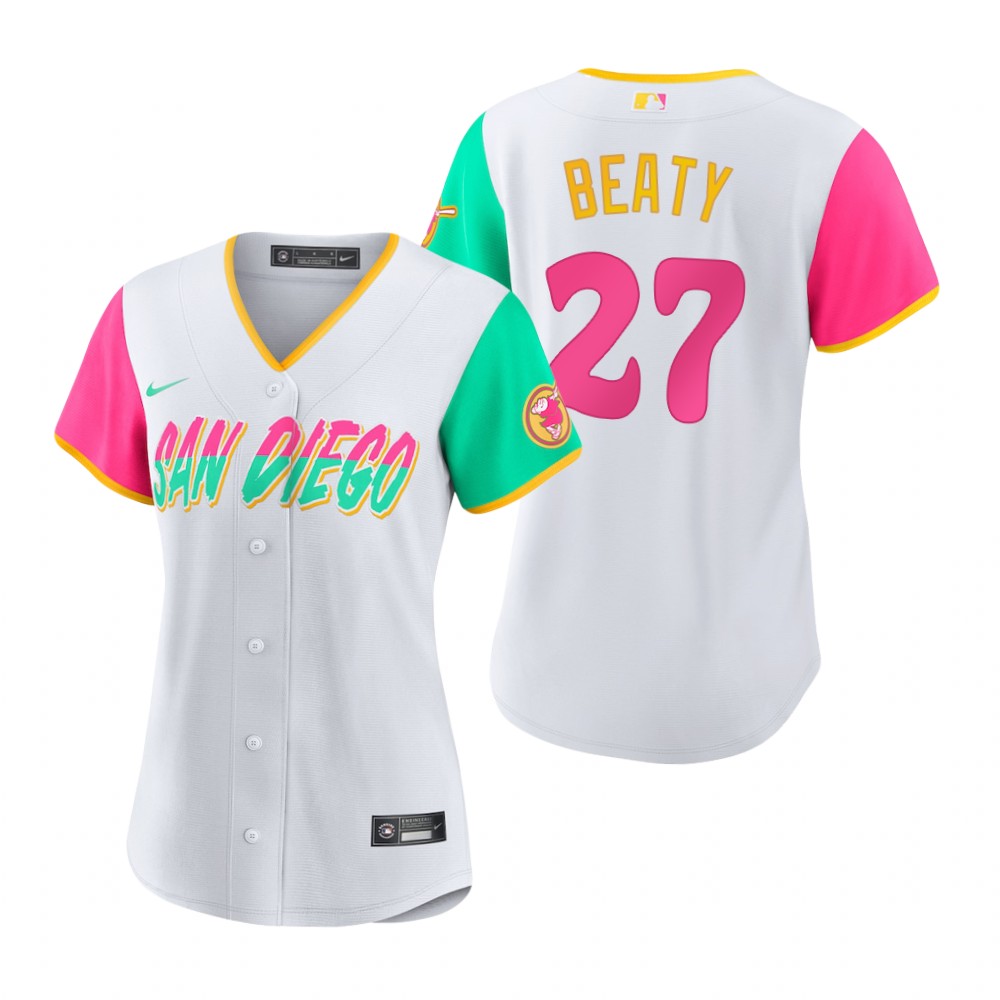 San Diego Padres #27 Matt Beaty 2022 City Connect Women's Nike Games Jersey - White