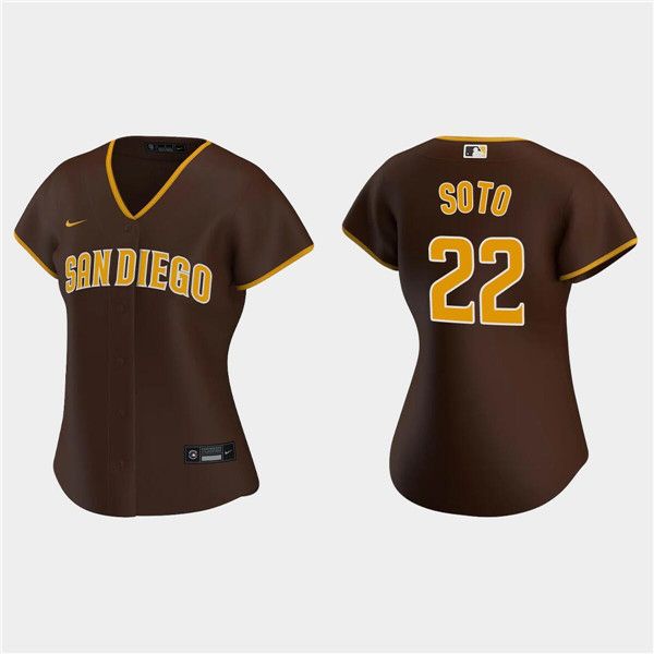 San Diego Padres #22 Juan Soto Brown Cool Base Women's Stitched Baseball Jersey(Run Small)