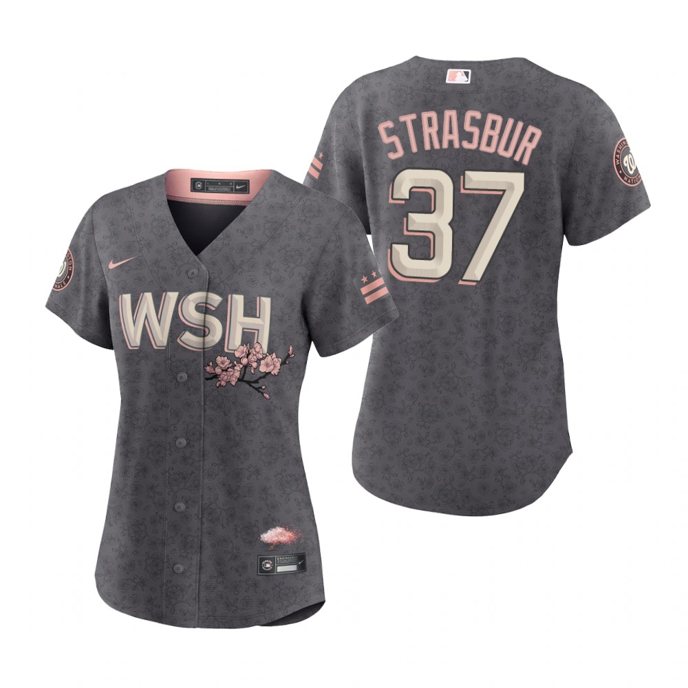 Washington Nationals #37 Stephen Strasbur Women's Nike Gray 2022 City Connect Replica Jersey