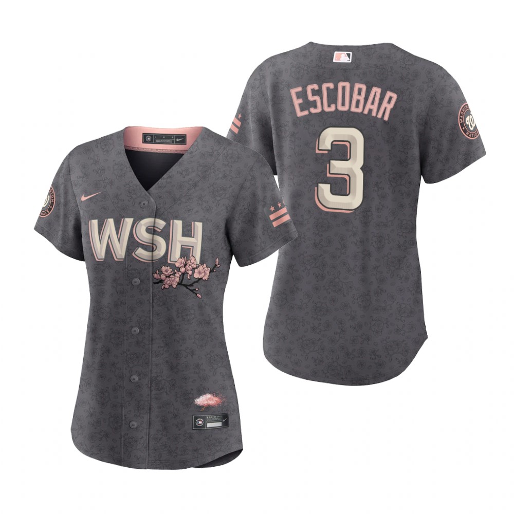 Washington Nationals #3 Alcides Escobar Women's Nike Gray 2022 City Connect Replica Jersey