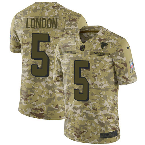 Nike Falcons #5 Drake London Camo Stitched Women's NFL Limited 2018 Salute To Service Jersey