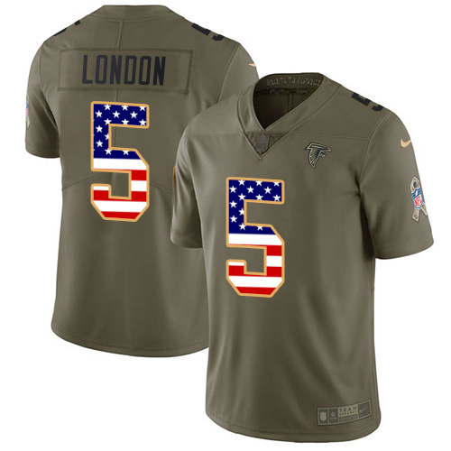 Nike Falcons #5 Drake London Olive/USA Flag Stitched Women's NFL Limited 2017 Salute To Service Jersey