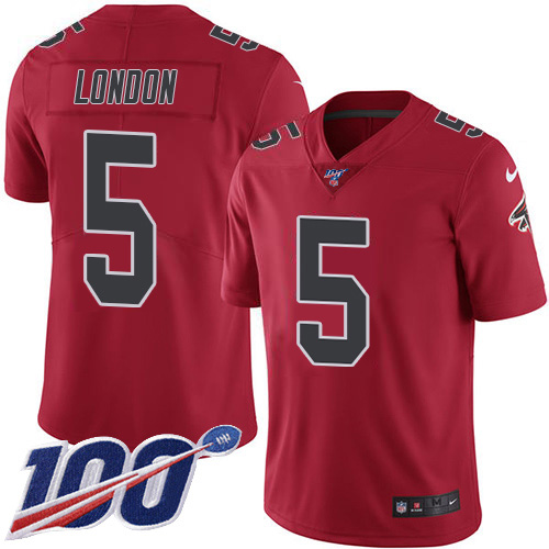 Nike Falcons #5 Drake London Red Stitched Women's NFL Limited Rush 100th Season Jersey