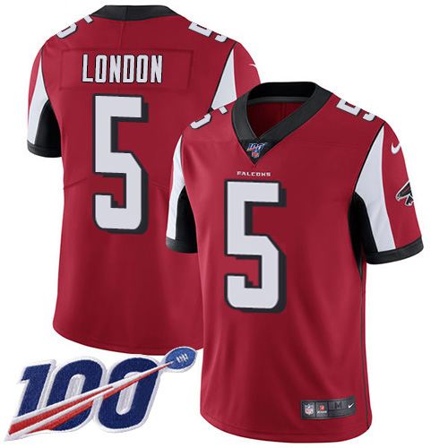 Nike Falcons #5 Drake London Red Team Color Stitched Women's NFL 100th Season Vapor Untouchable Limited Jersey