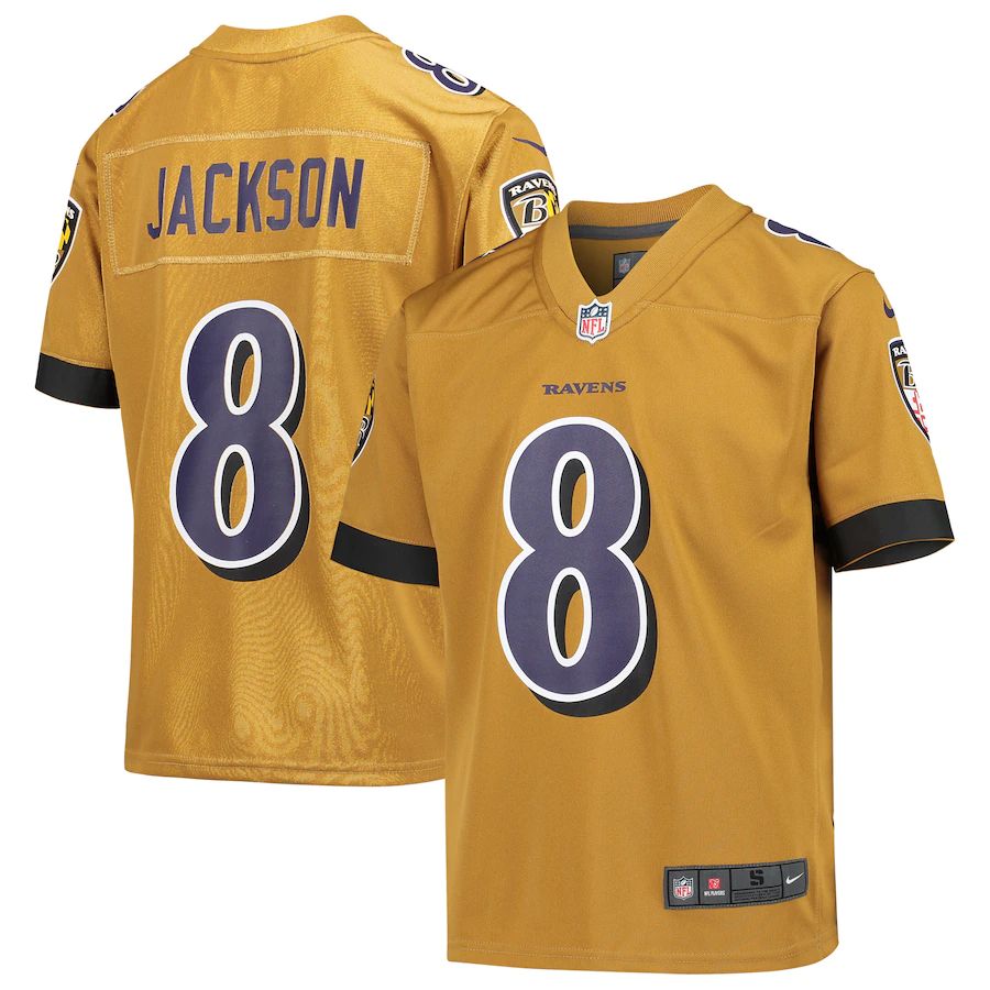 Baltimore Ravens #8 Lamar Jackson Nike Youth Gold Inverted Game Jersey