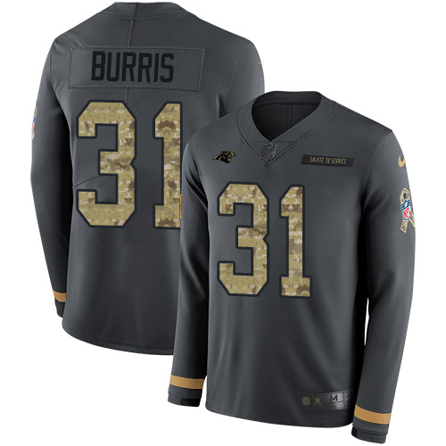 Nike Panthers #31 Juston Burris Anthracite Salute to Service Youth Stitched NFL Limited Therma Long Sleeve Jersey