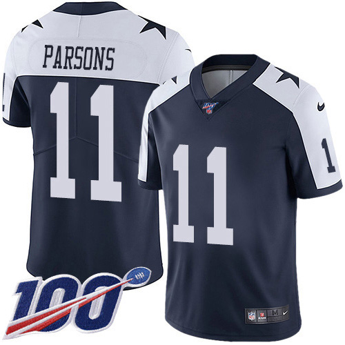 Nike Cowboys #11 Micah Parsons Navy Blue Thanksgiving Youth Stitched NFL 100th Season Vapor Throwback Limited Jersey