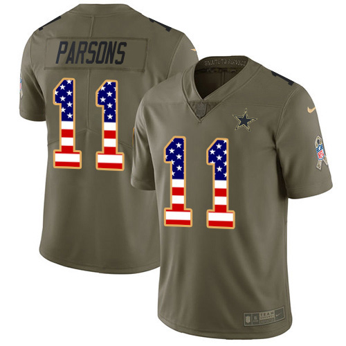 Nike Cowboys #11 Micah Parsons Olive/USA Flag Youth Stitched NFL Limited 2017 Salute To Service Jersey