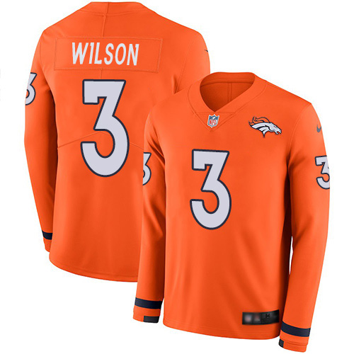 Nike Broncos #3 Russell Wilson Orange Team Color Men's Stitched NFL Limited Therma Long Sleeve Jersey