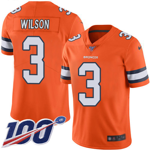 Nike Broncos #3 Russell Wilson Orange Men's Stitched NFL Limited Rush 100th Season Jersey