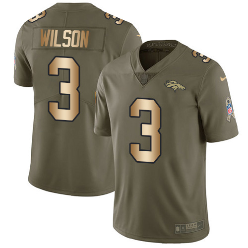 Nike Broncos #3 Russell Wilson Olive/Gold Men's Stitched NFL Limited 2017 Salute To Service Jersey